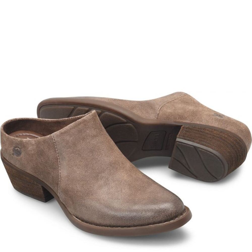 Born Leather Slip On Mules Taupe Breathable Distressed Size 7M NWOB